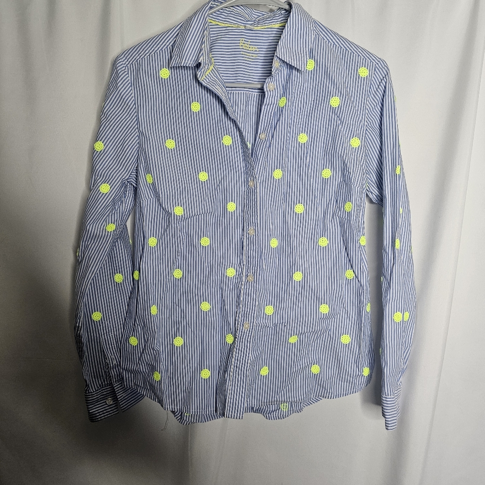 Boden Pin Stripe Neon Sequin Polka Dot Classic Button Up Shirt